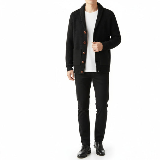 Men's Vintage Knit Cardigan with Volcanic-Style Buttons