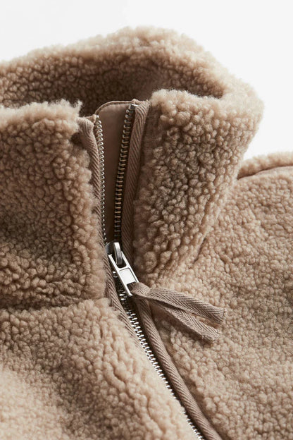Women's Oversized Fleece Zip Jacket with High Collar